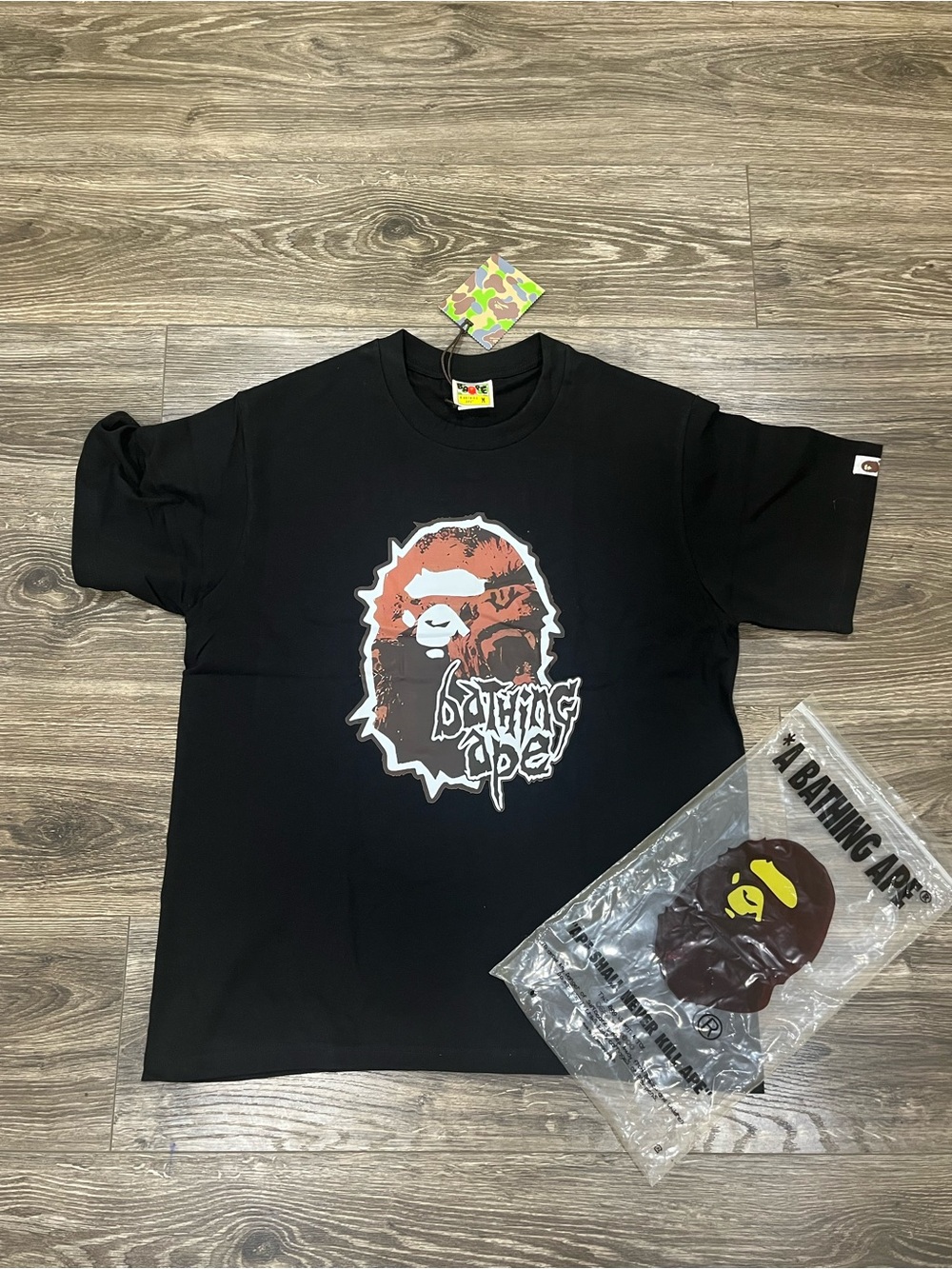 Bathing Ape Black Graphic Tee with Ape Head Logo